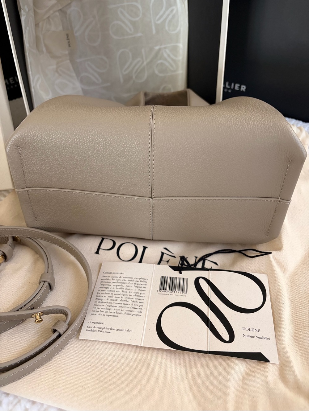 Polene Numero Neuf Mini Taupe grains leather top handle shoulder crossbody EUC - Picture 4 of 16
